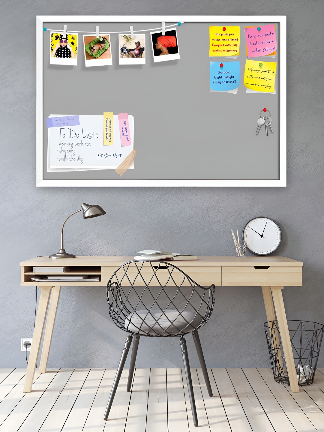 

ArtzFolio Grey & White Wooden Bulletin Board With Sticky Notes