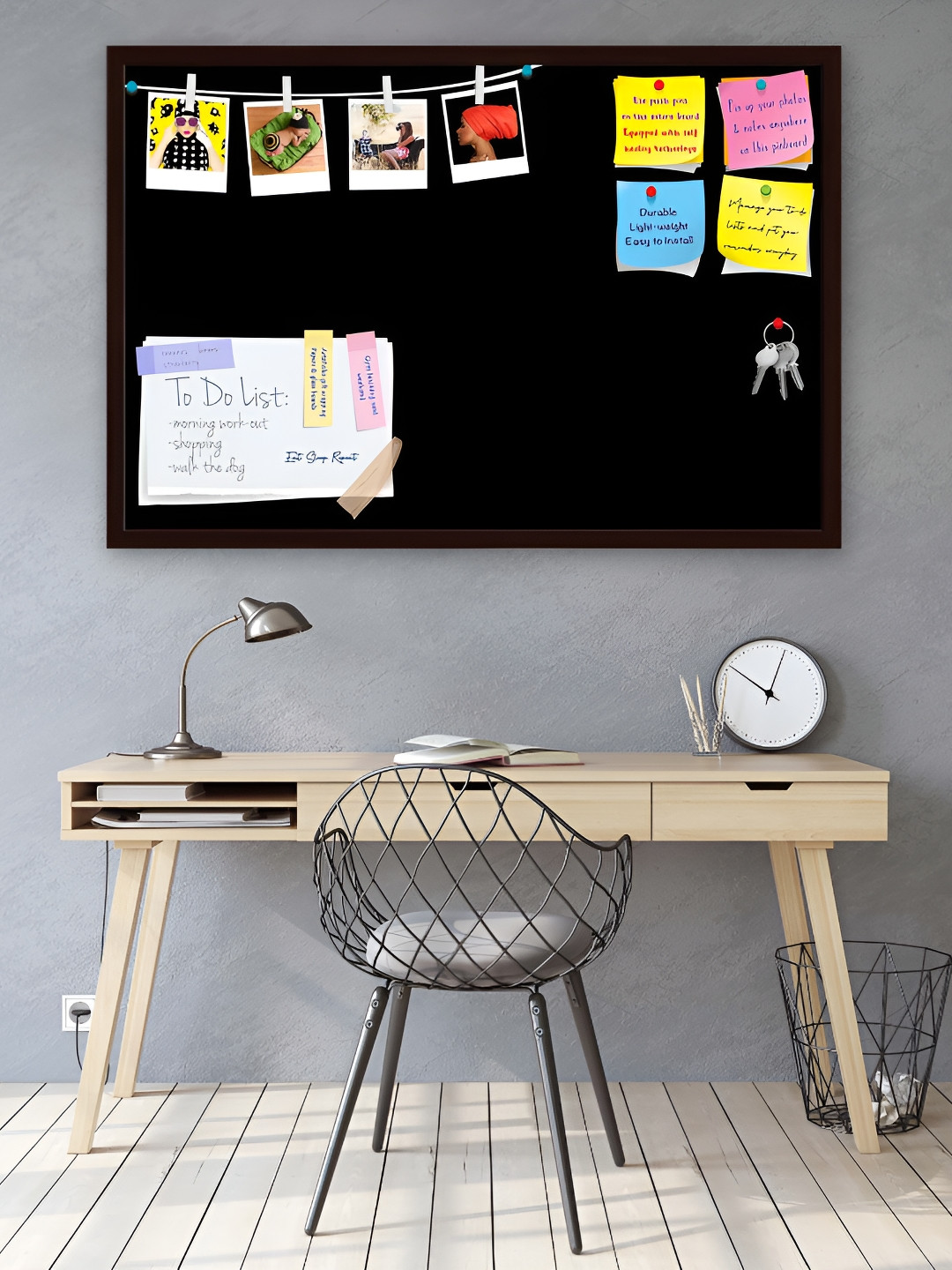 

ArtzFolio Brown & Grey Wooden Bulletin Board With Sticky Notes