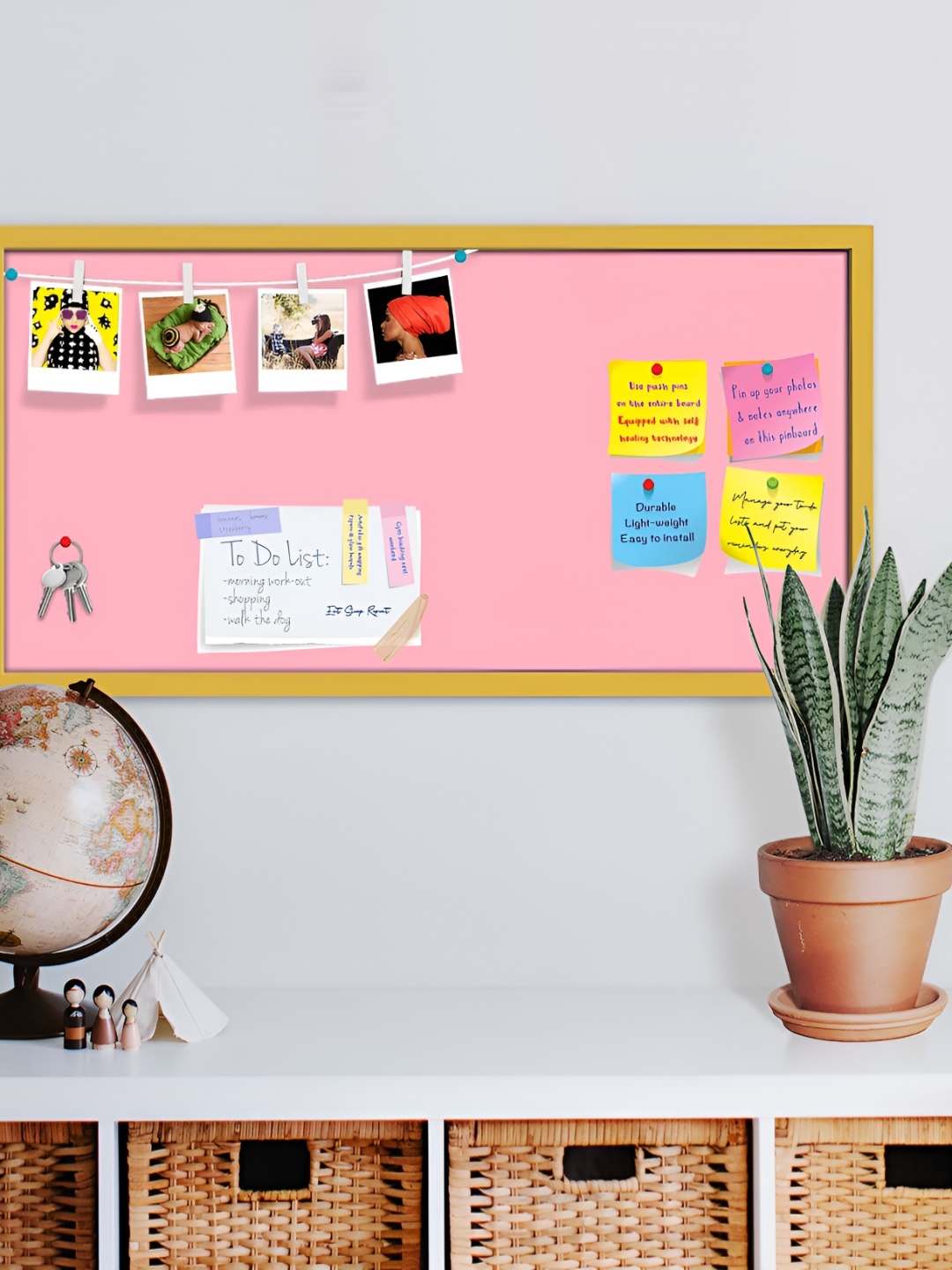 

ArtzFolio Gold-Toned Family Light Pink Corloured Wooden Bulletin Board With Sticky Notes