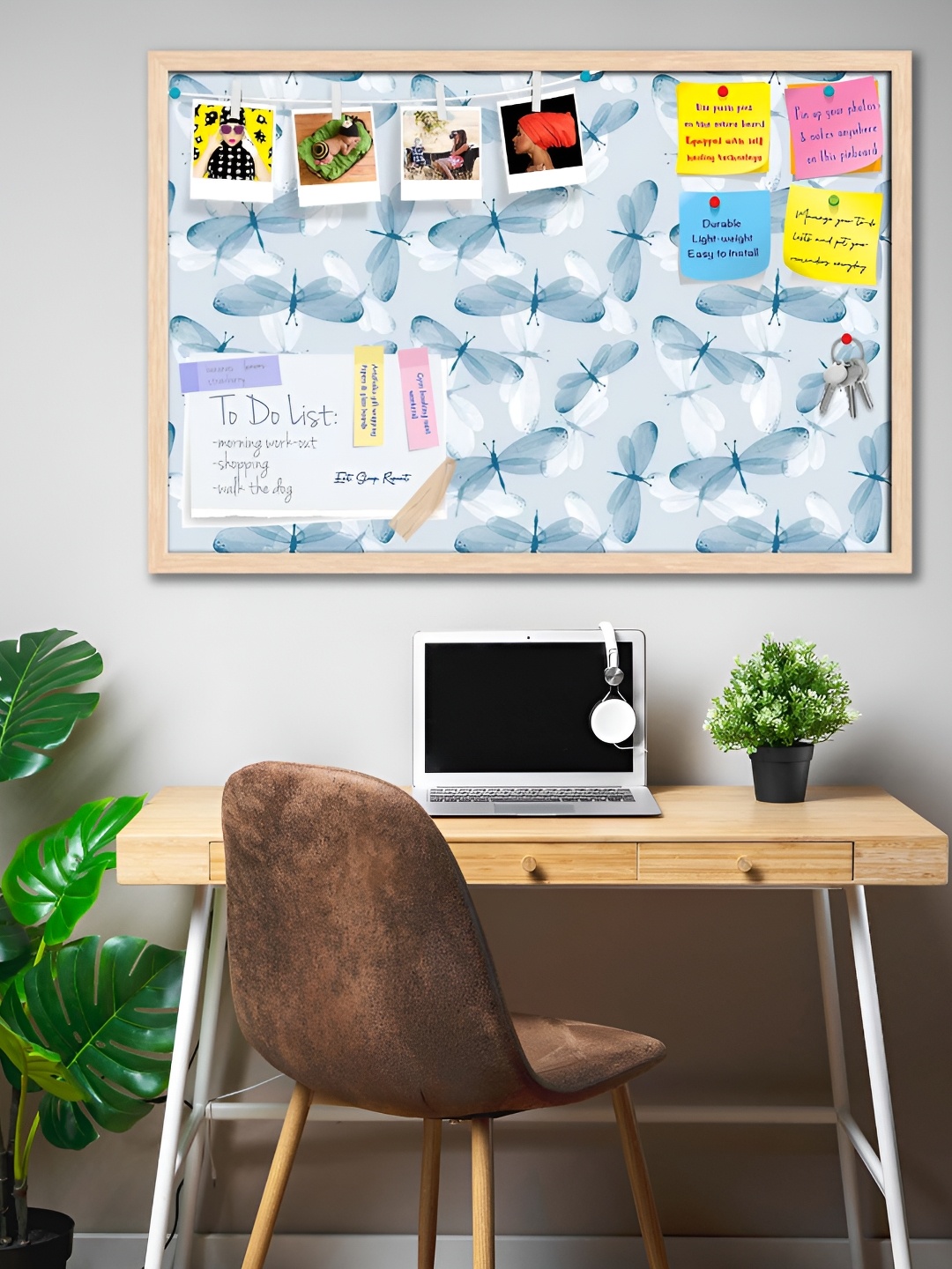 

ArtzFolio Camel Brown & Blue Butterflies Printed Wooden Bulletin Board