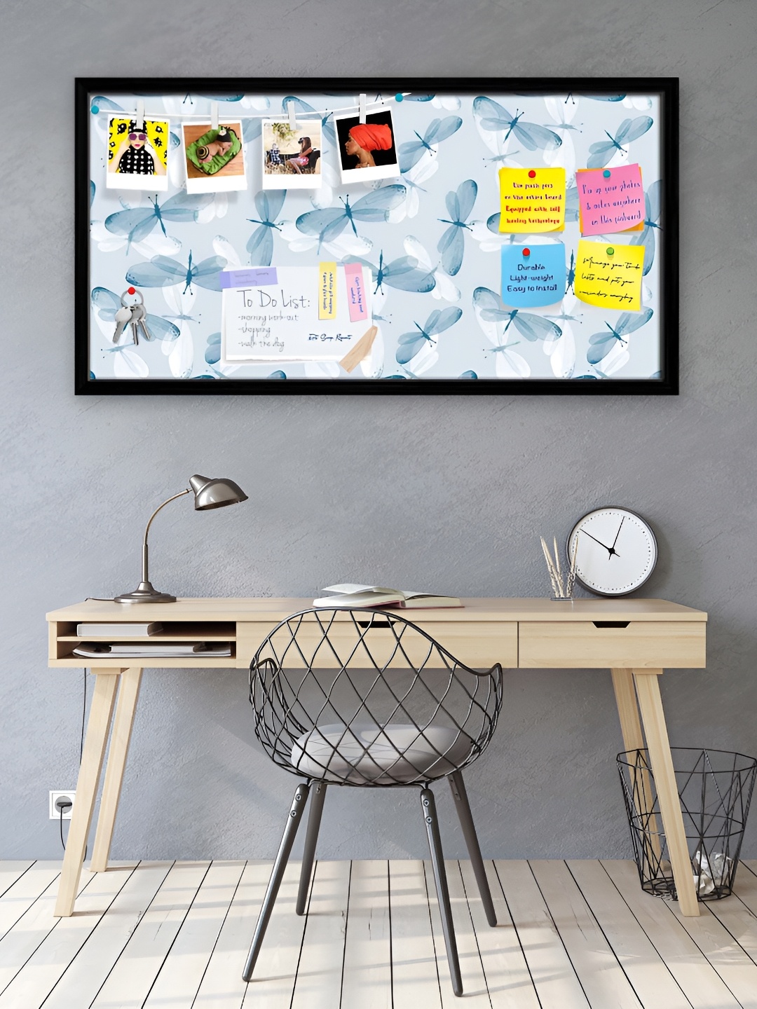 ArtzFolio Black Butterflies D2 Wooden Bulletin Board With Push Pin & Sticky Notes