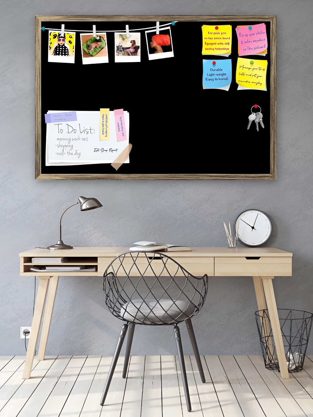 ArtzFolio Grey Printed Wooden Bulletin Board With Sticky Notes