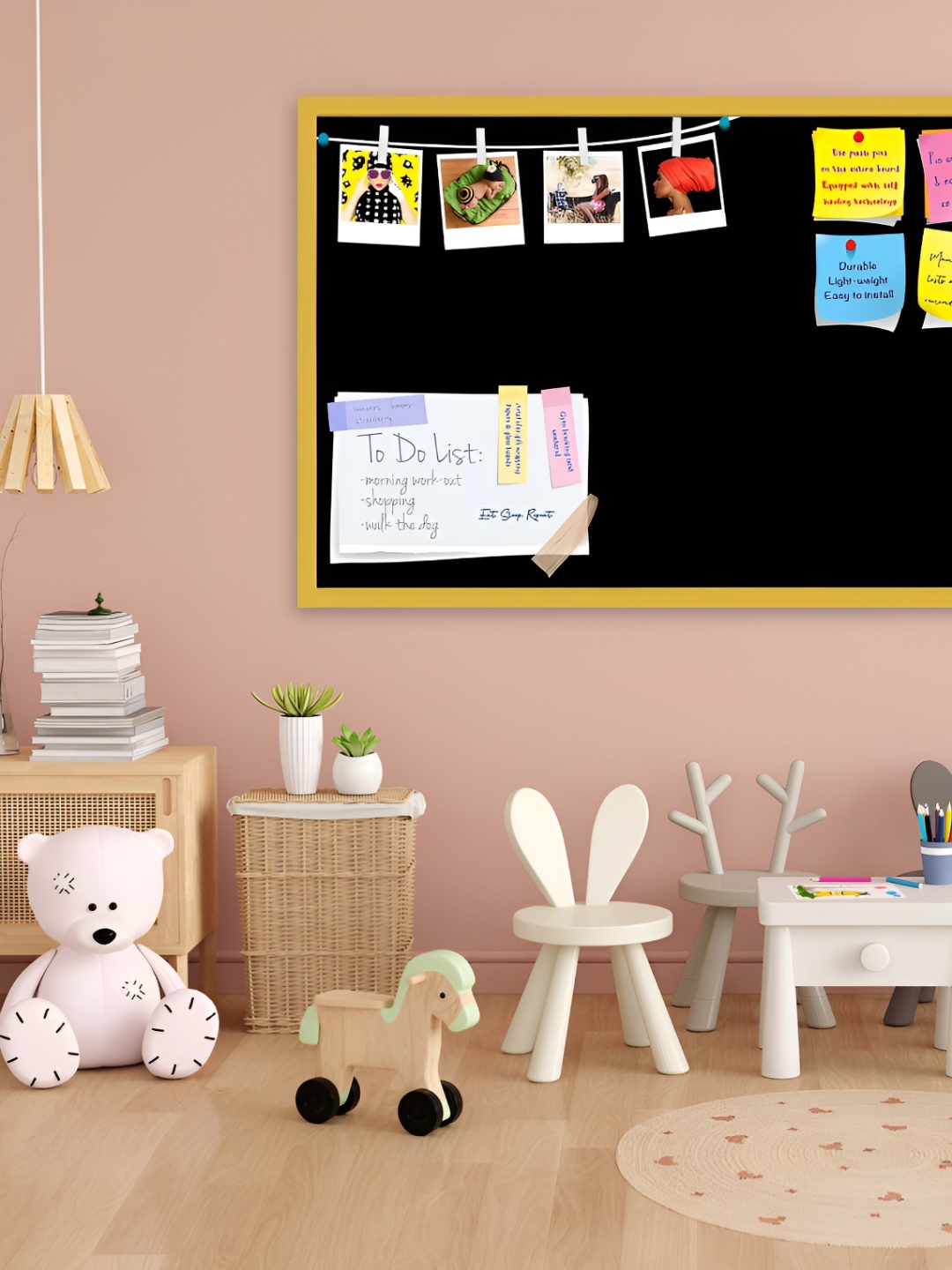 ArtzFolio Black & Grey Printed Wooden Bulletin Board With Sticky Notes, Gold
