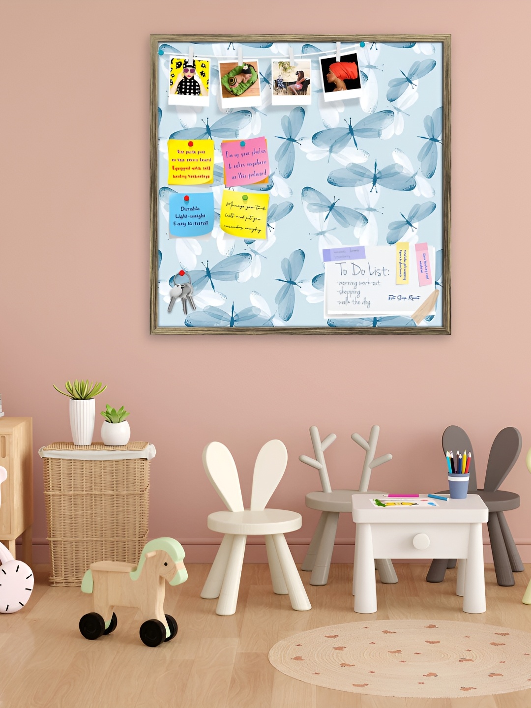 

ArtzFolio Blue Butterflies Printed Wooden Bulletin Board With Sticky Notes