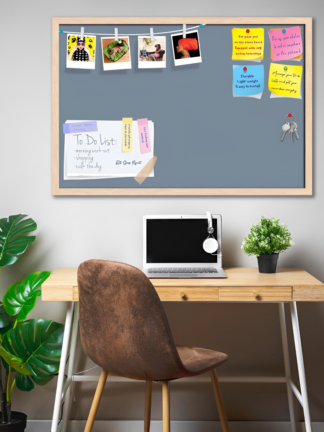 

ArtzFolio Brown & Grey Printed Wooden Bulletin Board With Sticky Notes