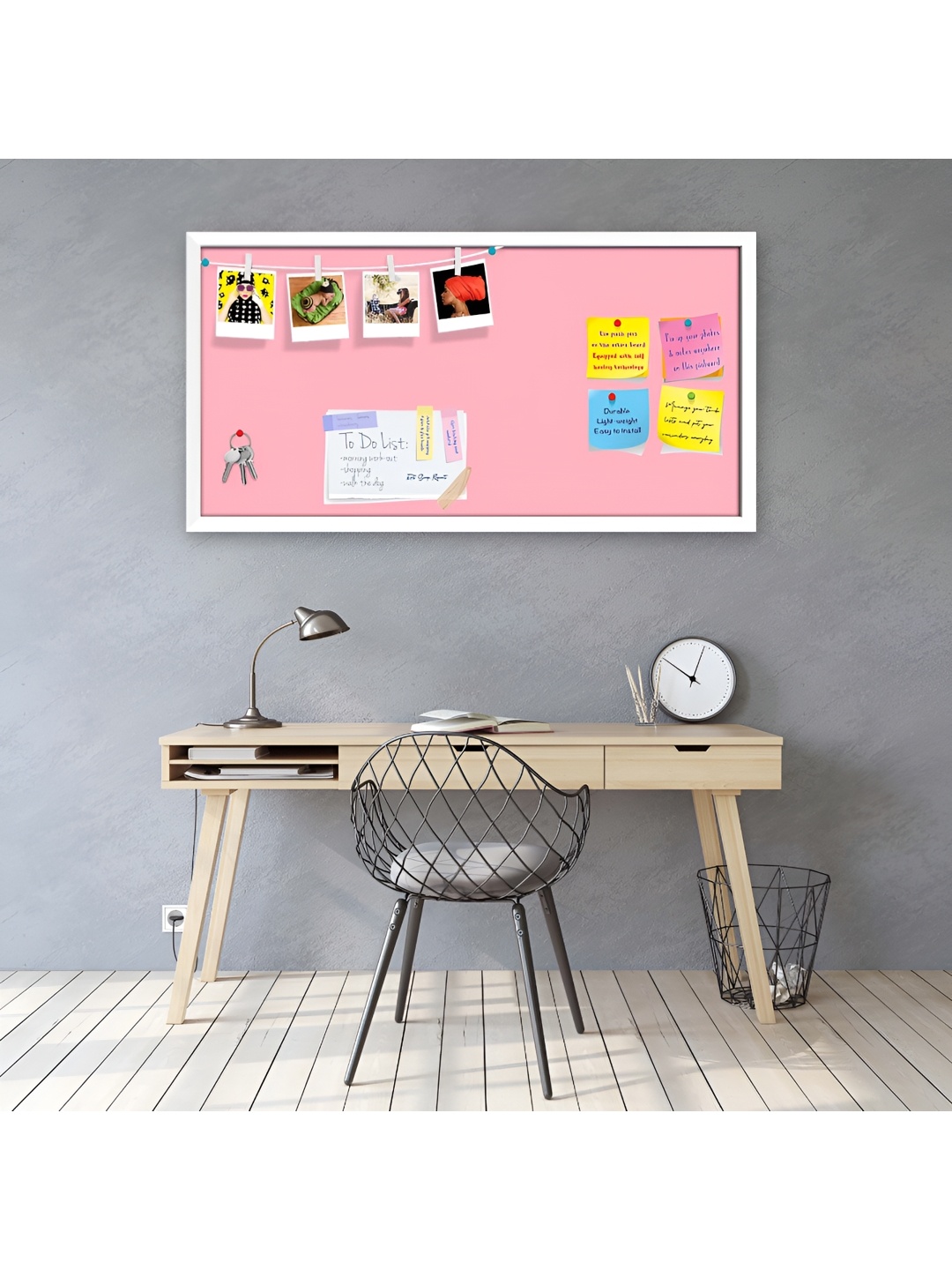 ArtzFolio Pink & White Wooden Bulletin Board With Sticky Notes