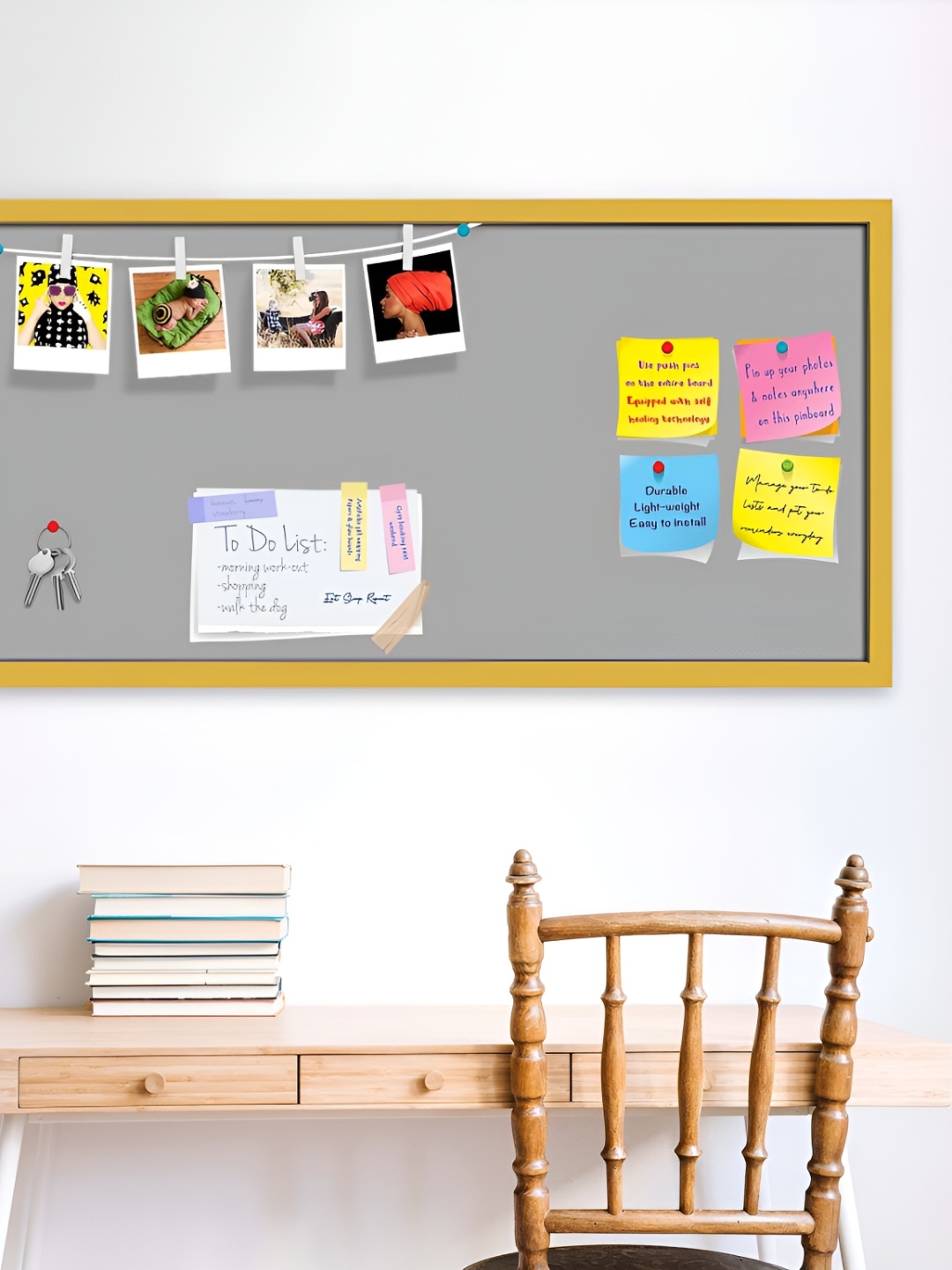 ArtzFolio Grey & Yellow Wooden Bulletin Board With Sticky Notes Wall Hangings Decor