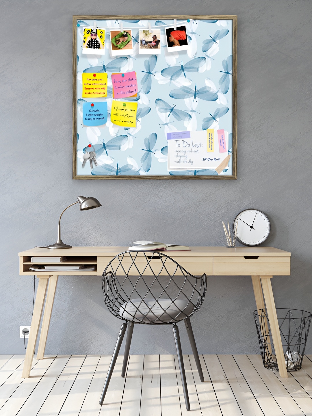 

ArtzFolio Butterflies D2 Printed Wooden Bulletin Board With Sticky Notes, Gold