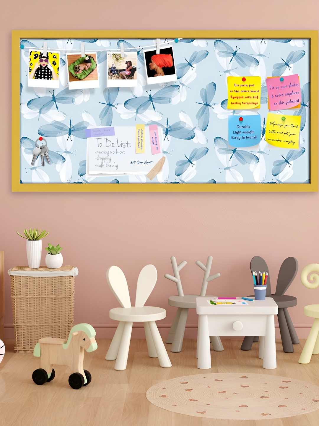 

ArtzFolio Blue Butterflies Printed Wooden Bulletin Board With Sticky Notes