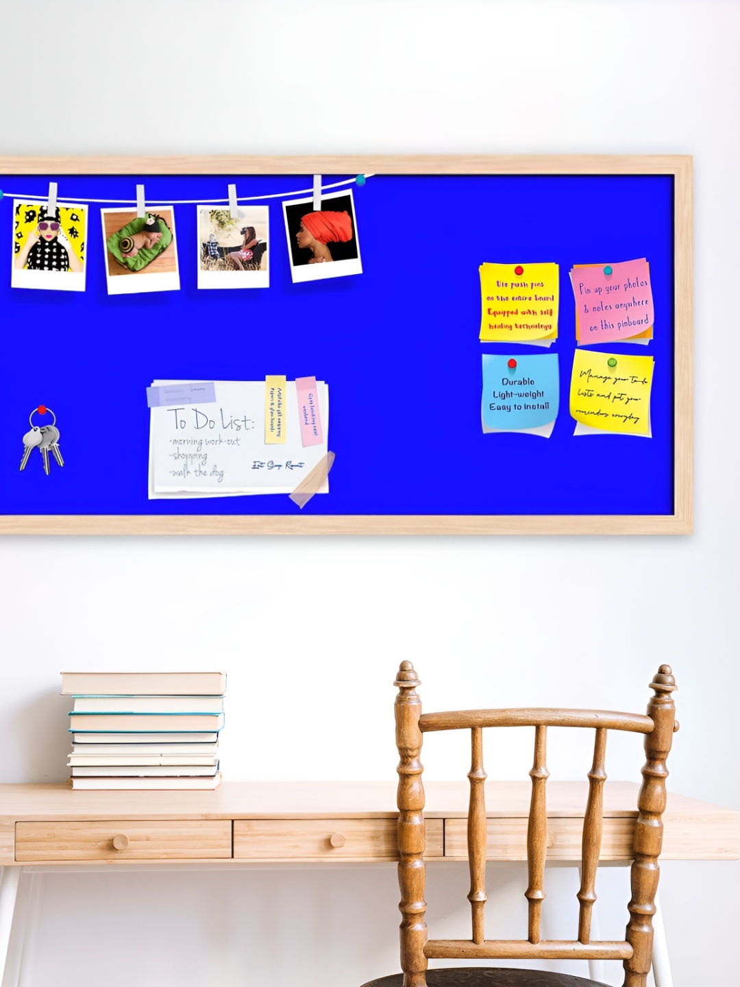 ArtzFolio Blue & Beige Wooden Bulletin Board With Sticky Note Wall Hanging Decor