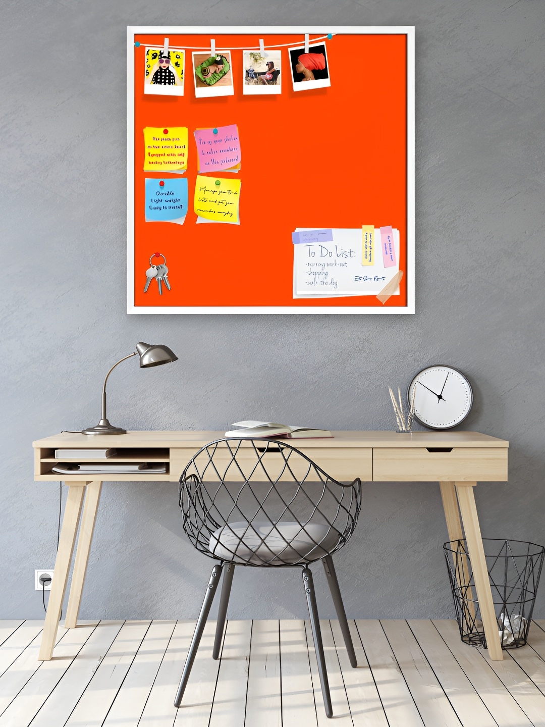 ArtzFolio White & Orange-Coloured Wooden Bulletin Board With Sticky Notes