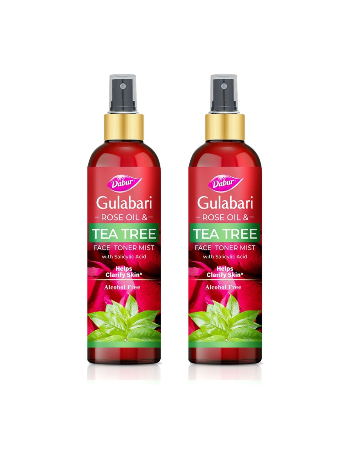 

Dabur Set Of 2 Rose Oil & Tea Tree Face Toner Mist With Salicylic Acid - 100ml Each, Red