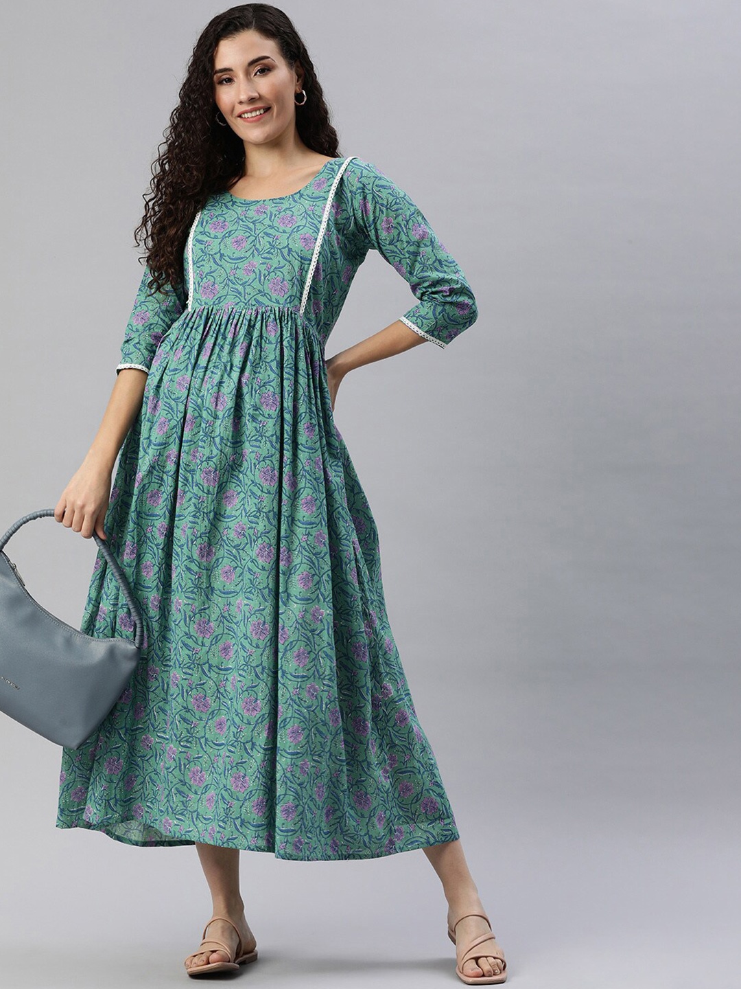 

Swishchick Floral Print Maxi Midi Dress, Green