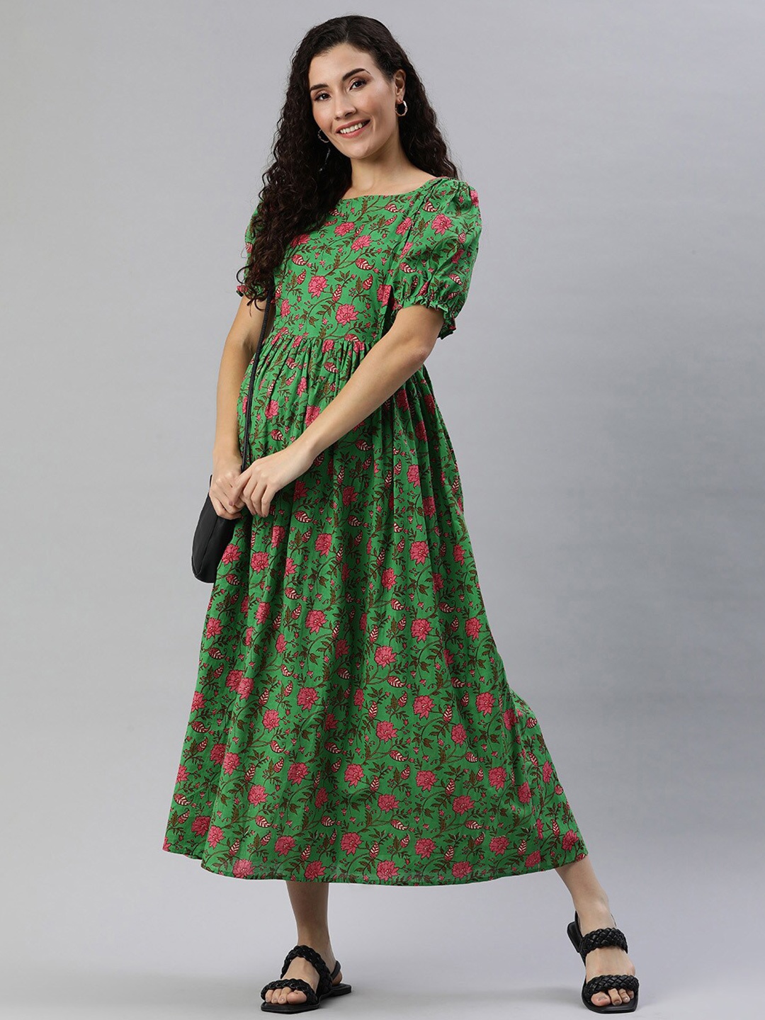 

Swishchick Floral Print Empire Midi Dress, Green