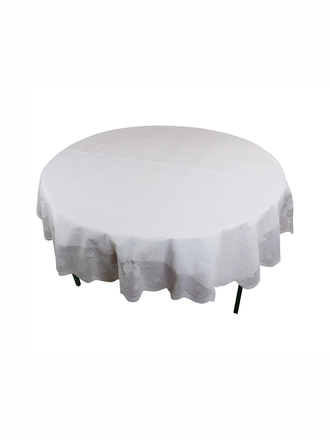 

MONKDECOR White Floral Cotton 4 Seater Round Table Cover
