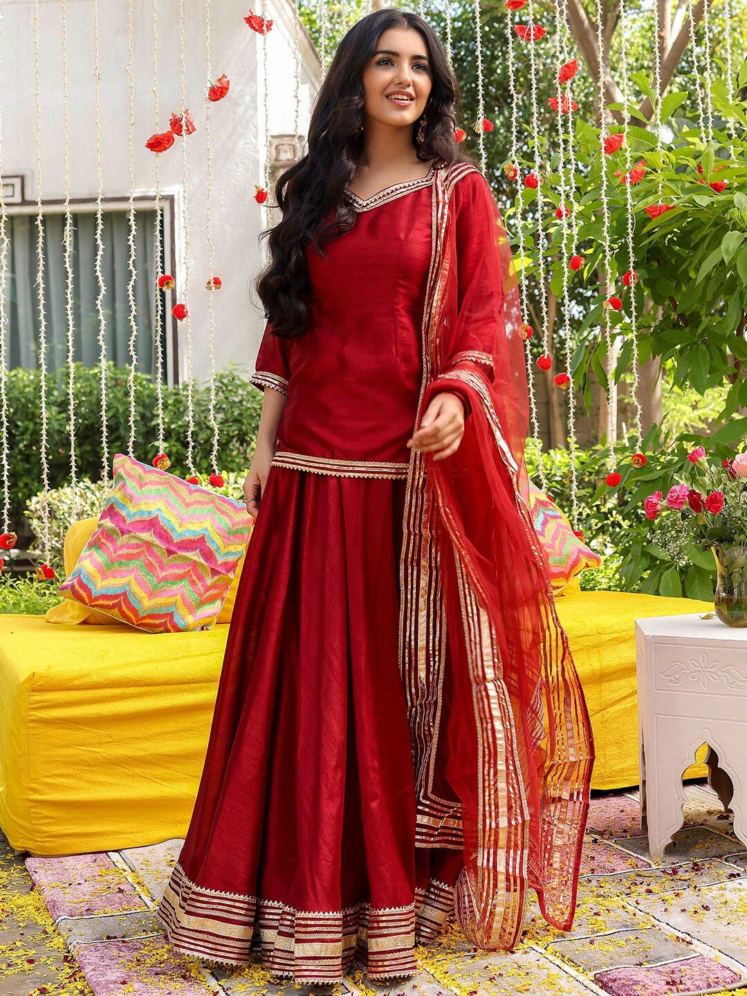 

Lavanya The Label Ready to Wear Lehenga & Blouse With Dupatta, Maroon