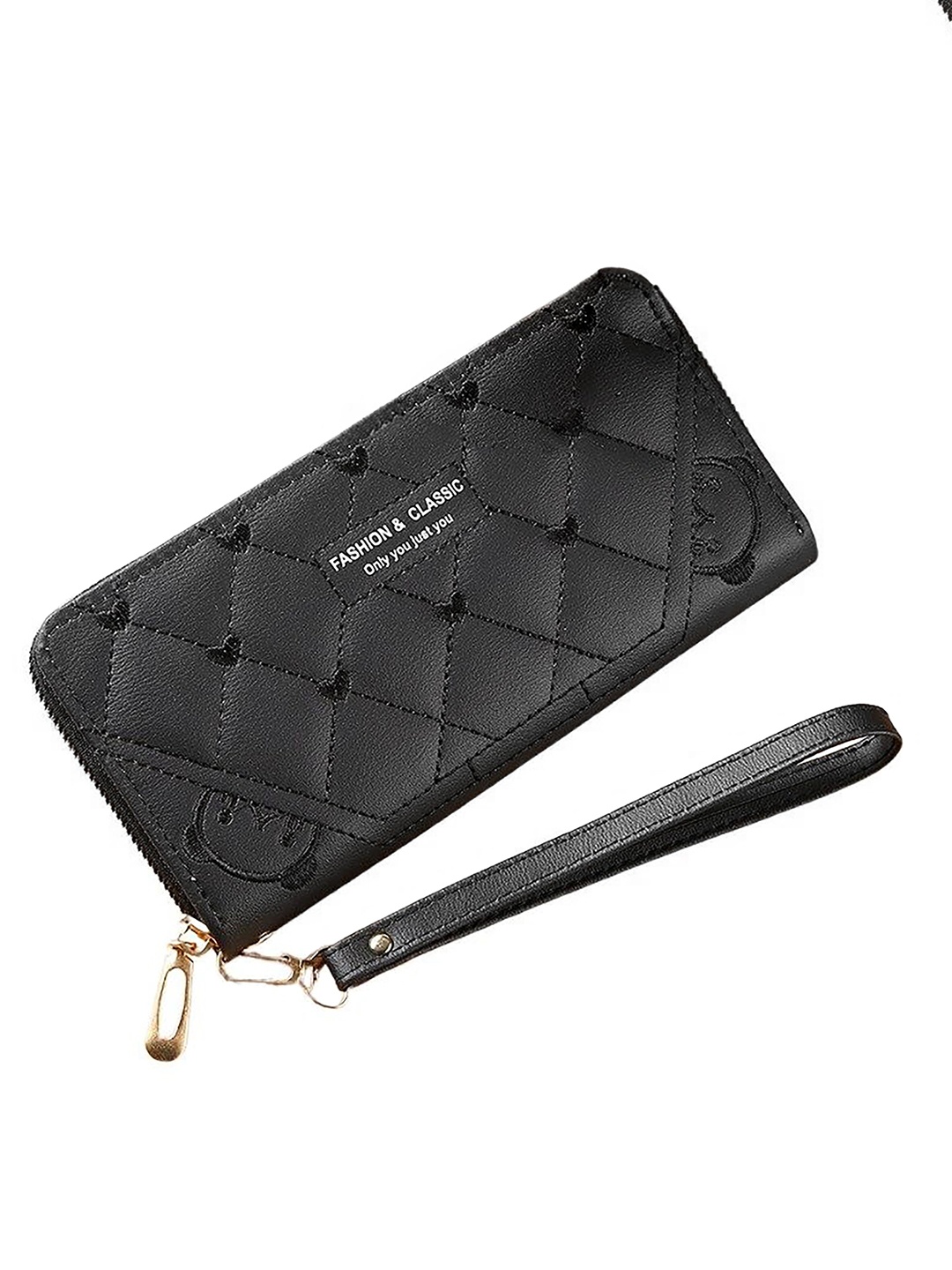 

SYGA Women Geometric Textured Leather Zip Around Wallet, Black