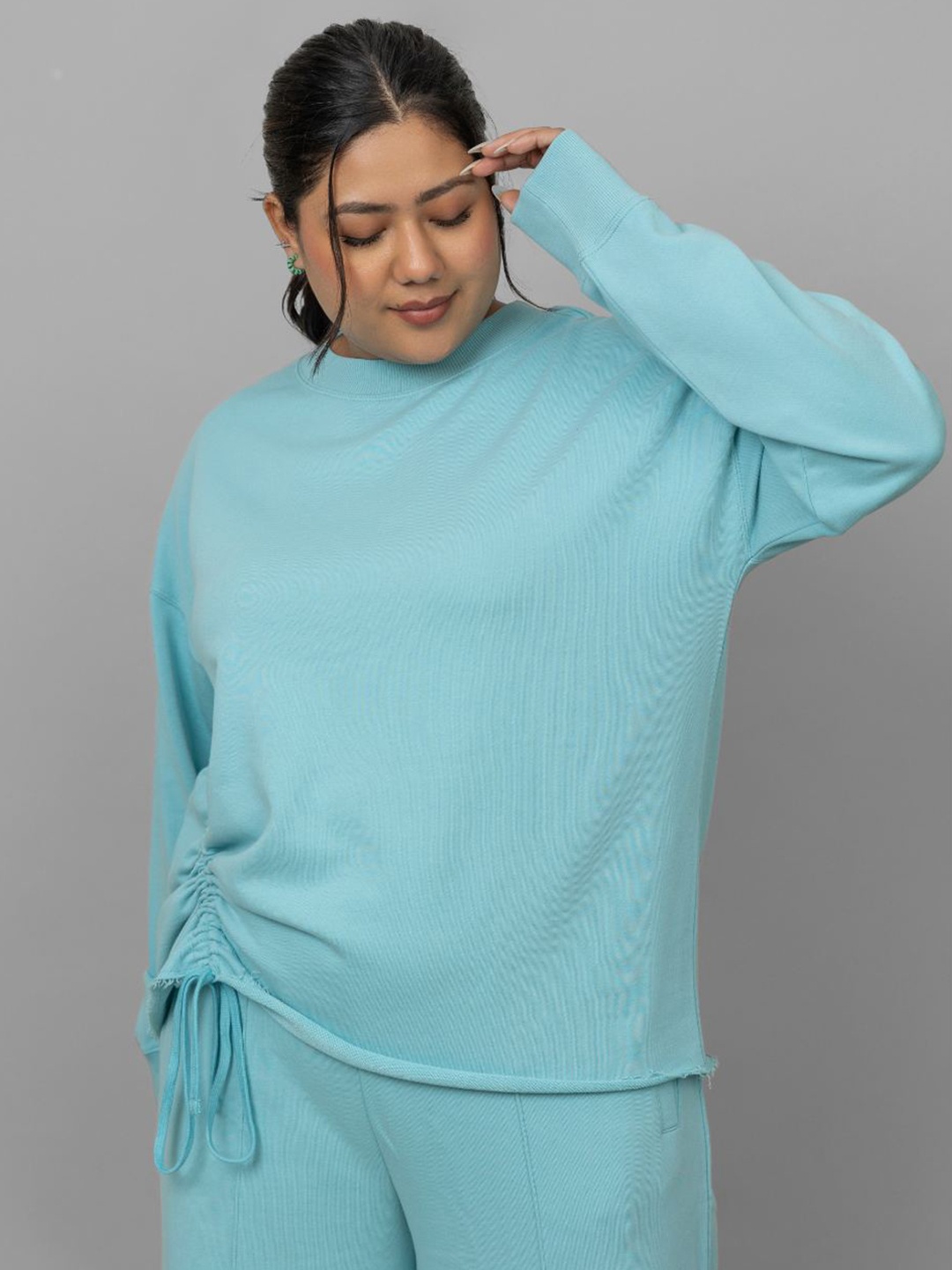 

necesera Round Neck Cotton Sweatshirt, Turquoise blue