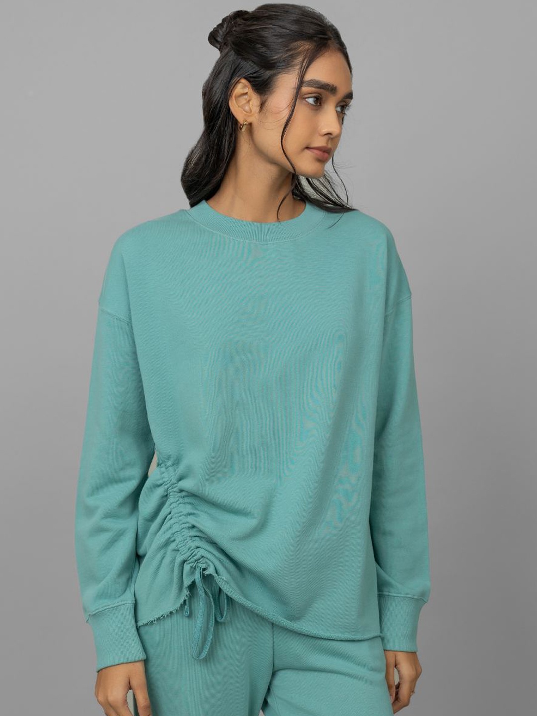 

necesera Round Neck Pure Cotton Pullover, Turquoise blue