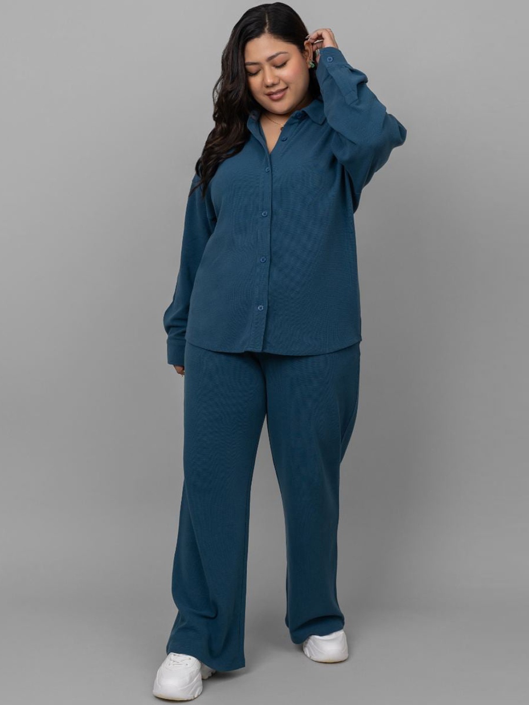 

necesera Plus Size Spread Collar Casual Shirt, Teal