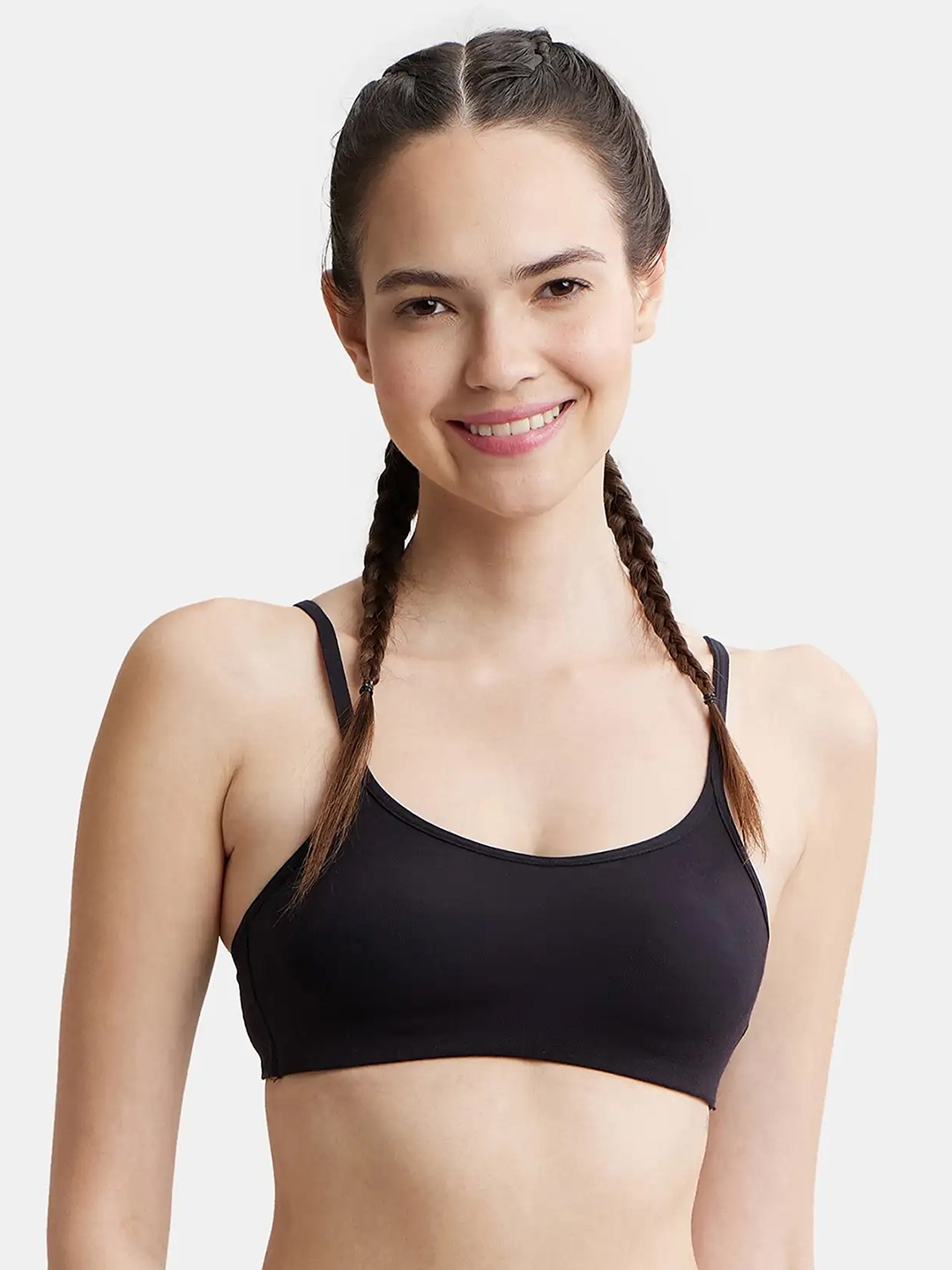 

Jockey Wirefree Non Padded Cotton Full Coverage Beginners Bra with Adjustable Straps -SS12, Black