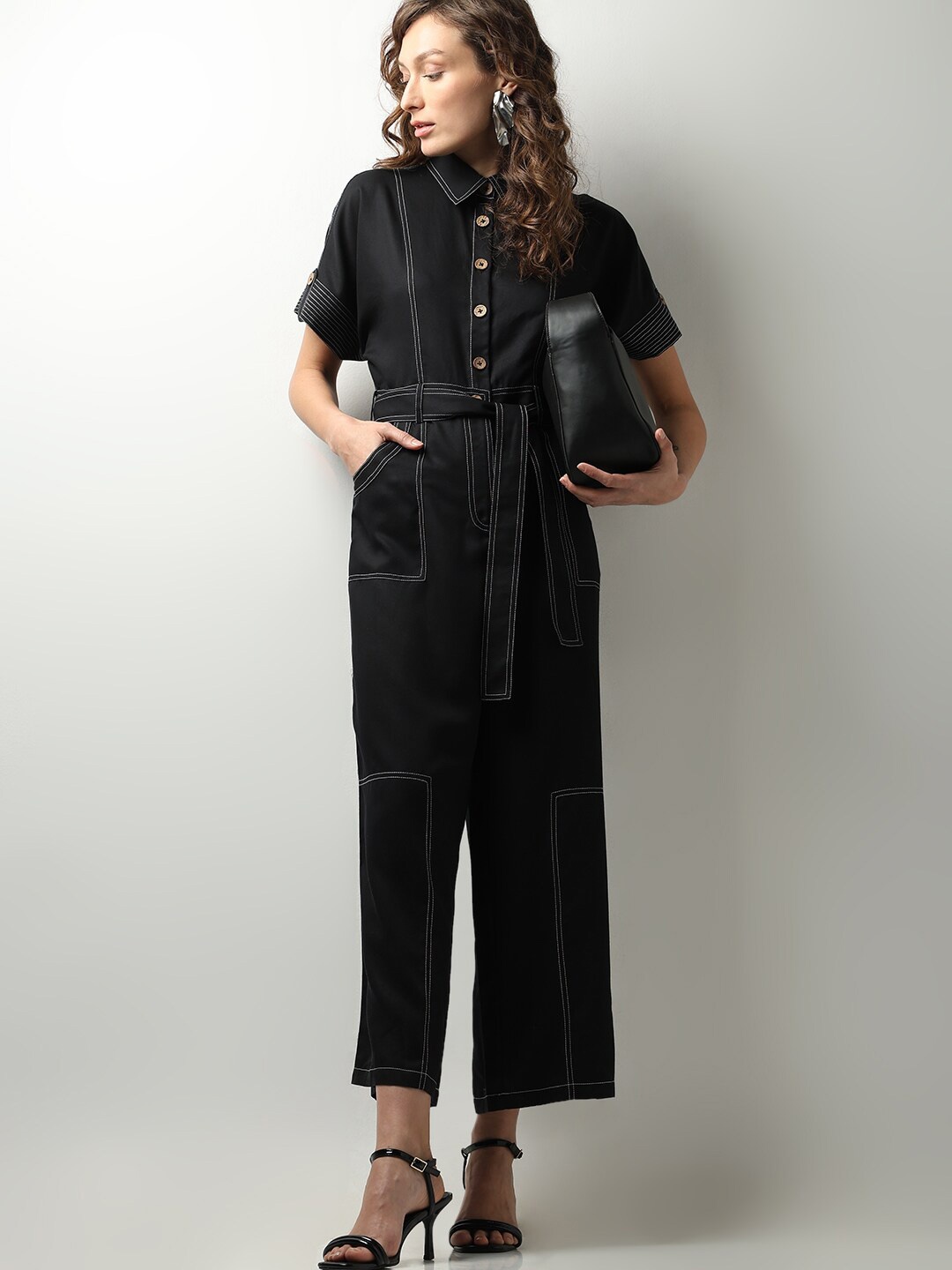 

Vero Moda Linen Basic Jumpsuit With Belt, Black