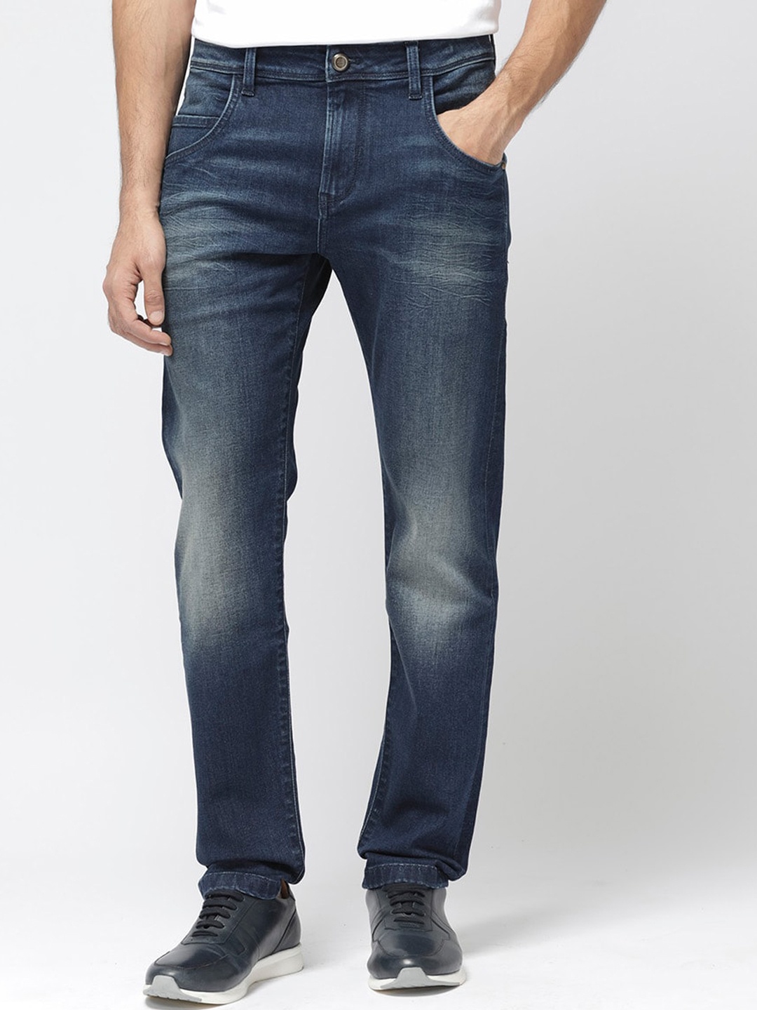 

RARE RABBIT Men Clio Slim Fit Whiskers Chevrons Cotton Jeans, Blue