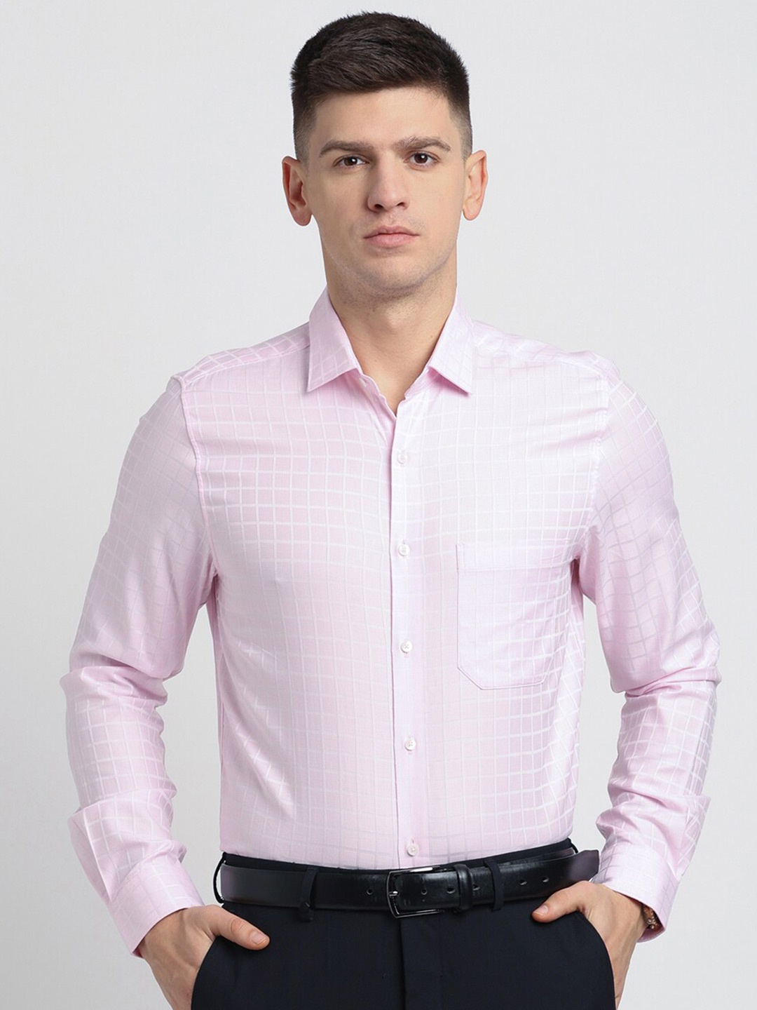 

Turtle Grid Tattersall Checked Standard Slim Fit Cotton Opaque Formal Shirt, Pink