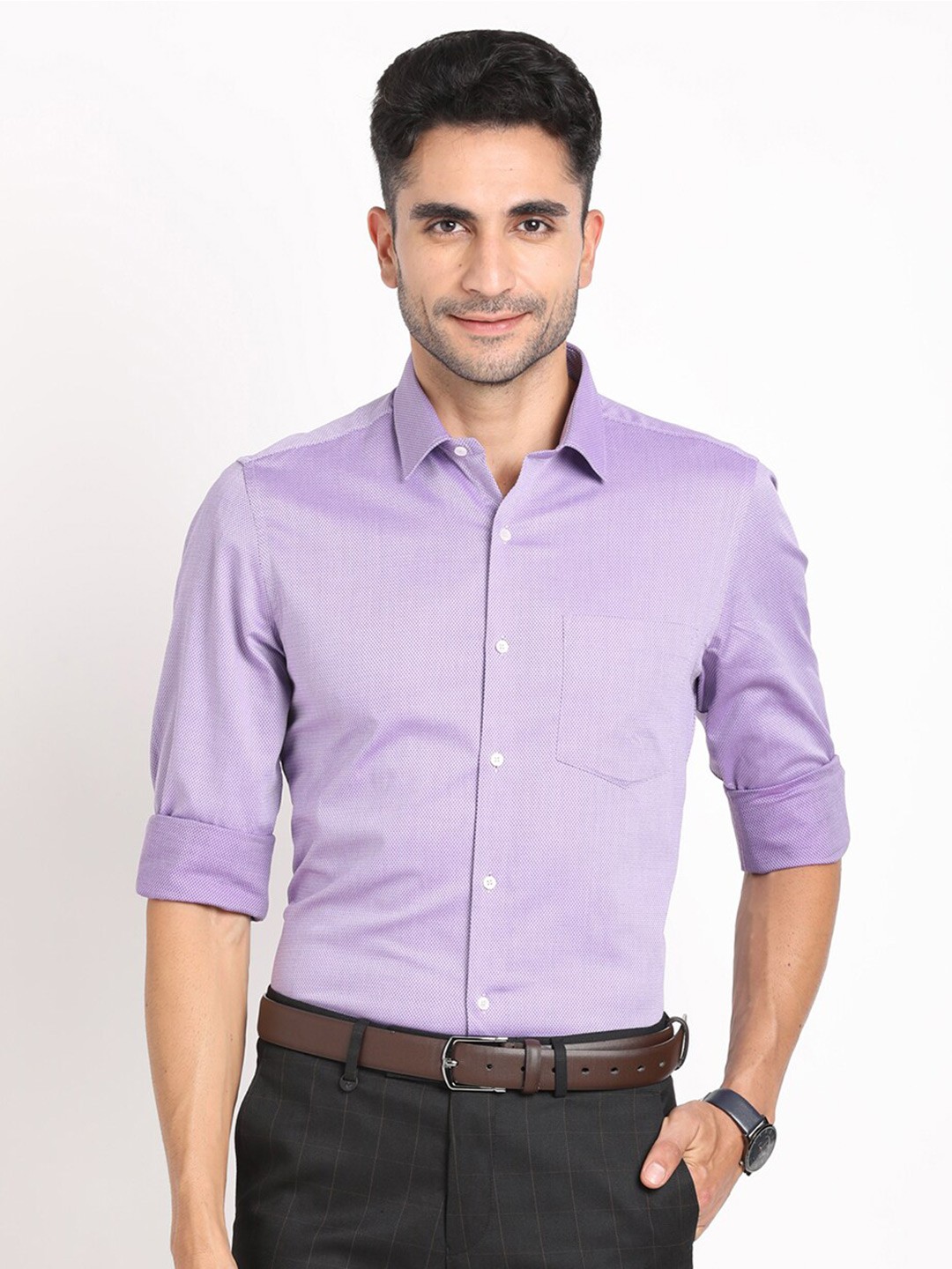 

Turtle Standard Slim Fit Dobby Formal Pure Cotton Shirt, Violet