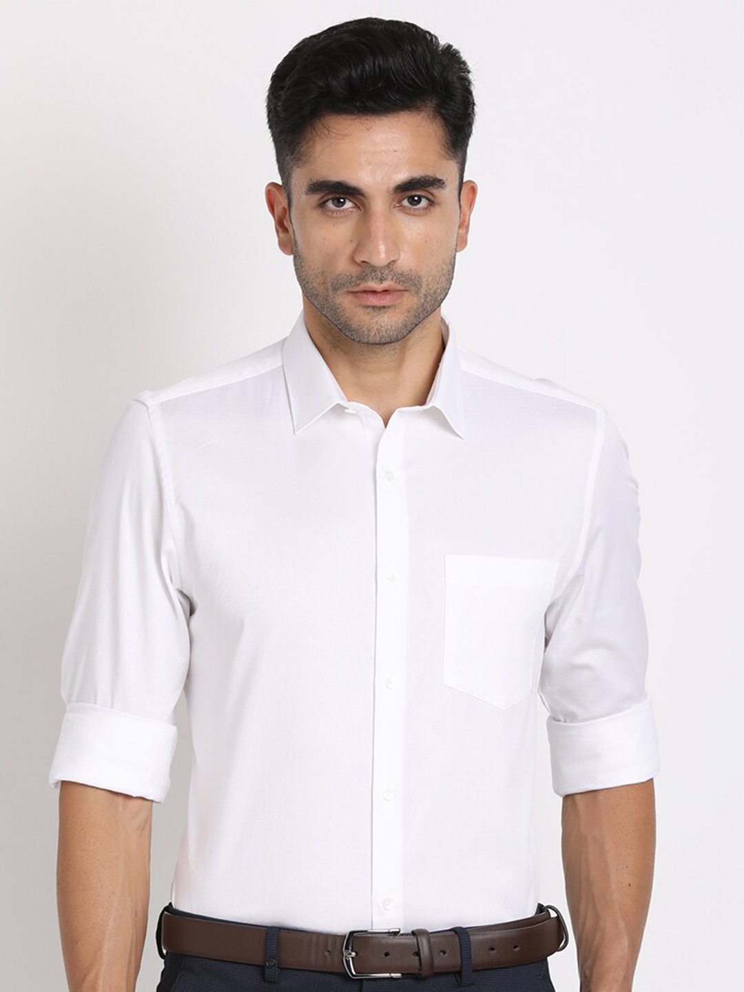 

Turtle Standard Slim Fit Spread Collar Pure Cotton Formal Shirt, White