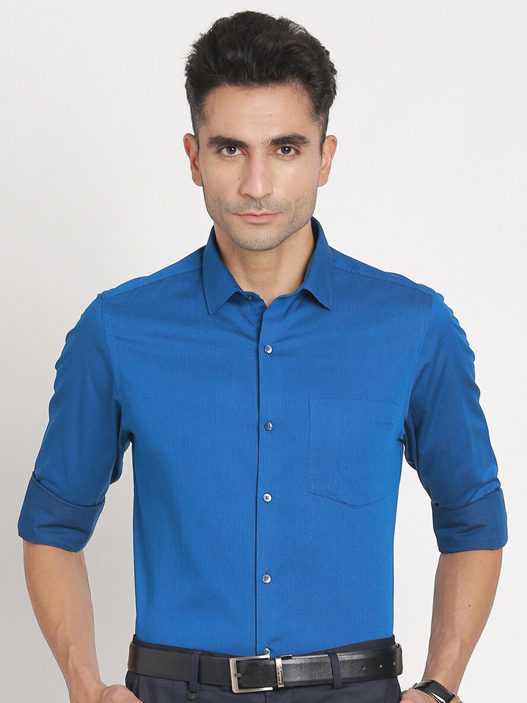 

Turtle Standard Slim Fit Pure Cotton Formal Shirt, Blue