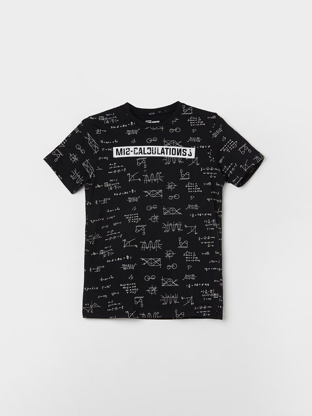 

Fame Forever by Lifestyle Boys Printed Round Neck Pure Cotton T-shirt, Black