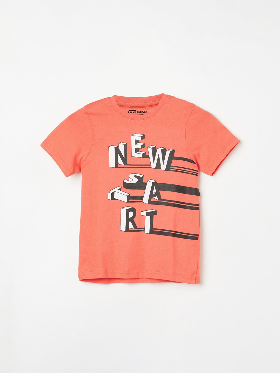 

Fame Forever by Lifestyle Boys Typography Printed Pure Cotton T-shirt, Coral