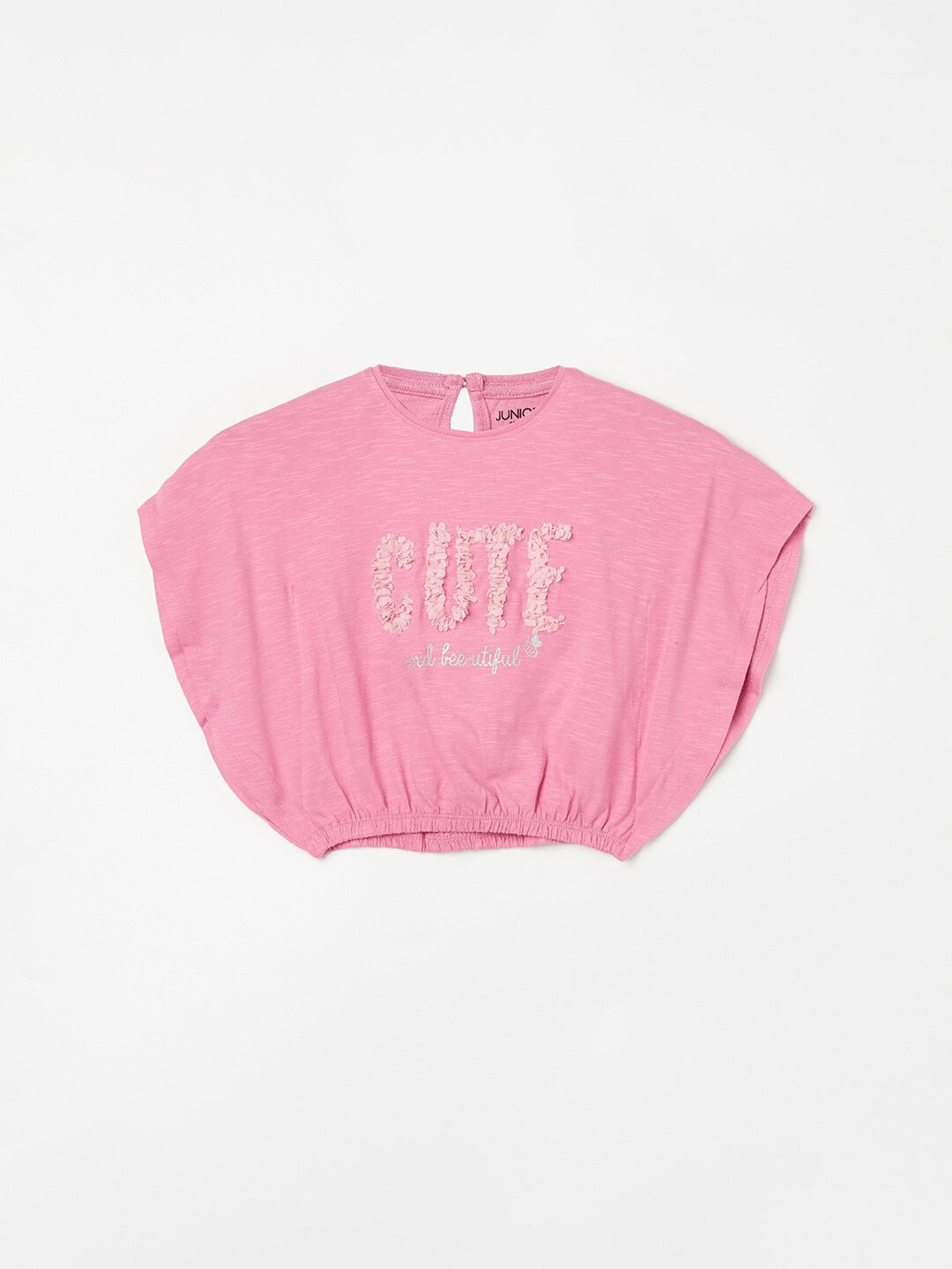 Juniors by Lifestyle Girls Typography Printed Pure Cotton Extended Sleeves T-Shirt, Pink