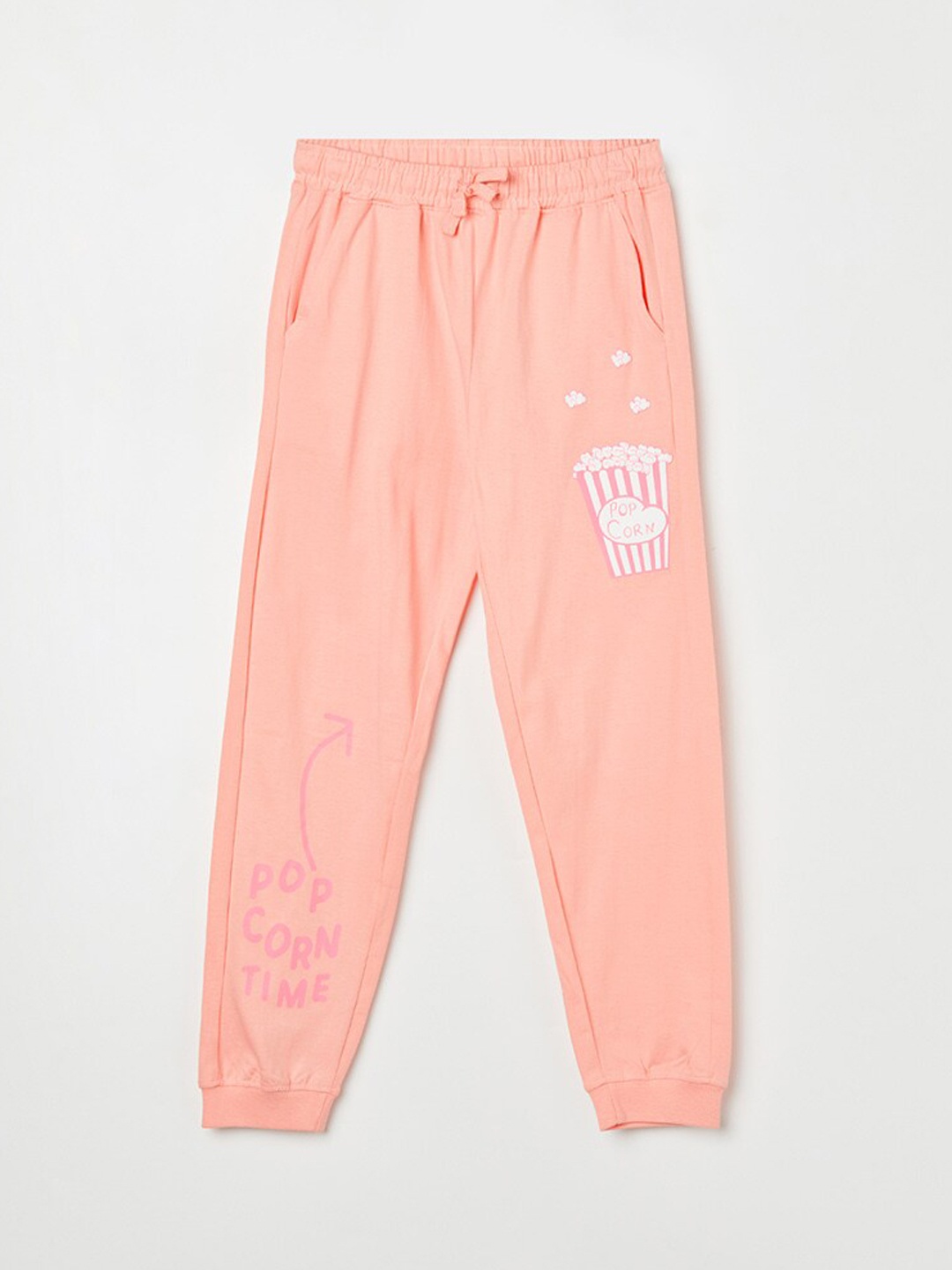 

Fame Forever by Lifestyle Girls Printed Pure Cotton Mid Rise Joggers, Peach