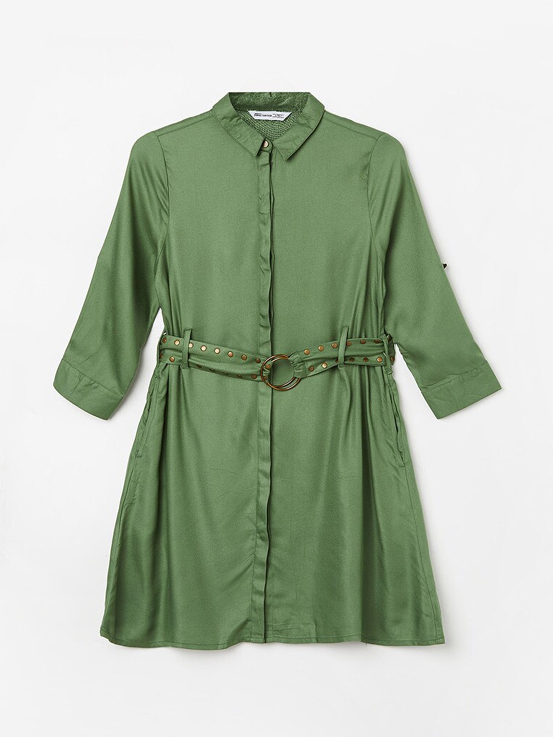 

Fame Forever by Lifestyle Shirt Collar A-Line Dress, Olive