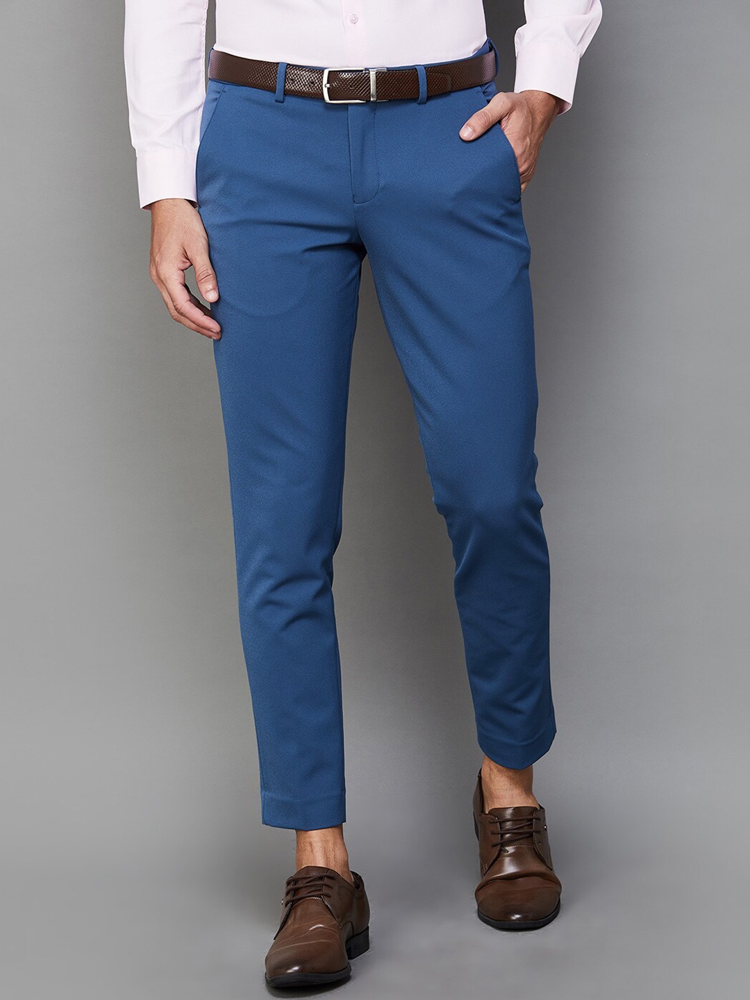 

CODE by Lifestyle Men Slim Fit Mid-Rise Formal Trousers, Blue