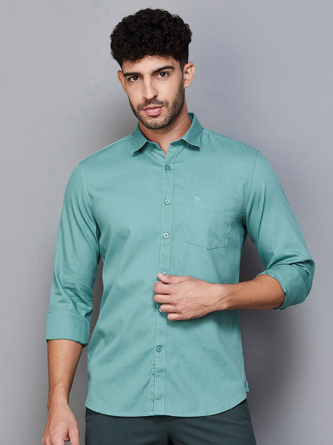 

CODE by Lifestyle Slim Fit Textured Long Sleeves Cotton Casual Shirt, Green