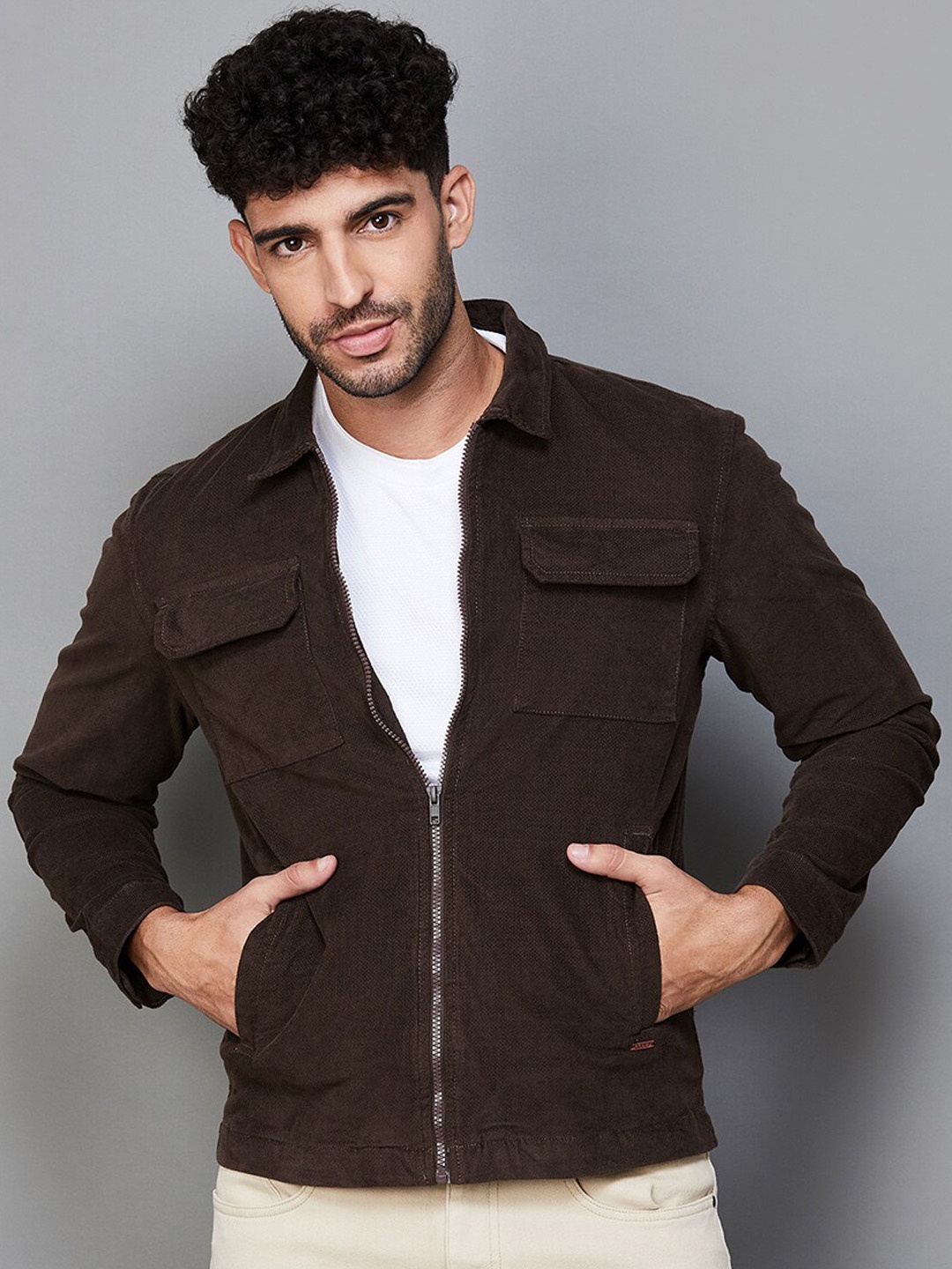 

CODE by Lifestyle Spread Collar Cotton Tailored Jacket, Tan