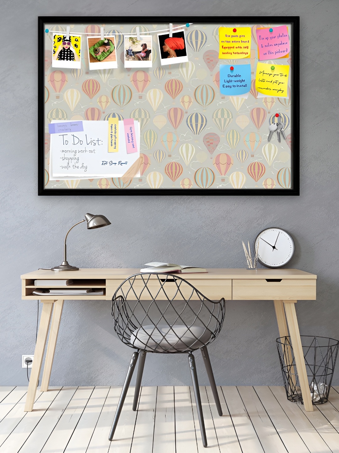 

ArtzFolio Grey & Black Air Balloons Printed Wooden Bulletin Board With Sticky Notes