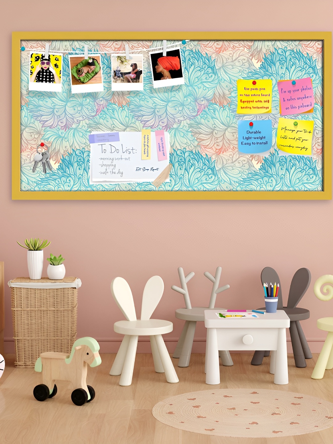 

ArtzFolio Blue& Yellow Printed Wooden Bulletin Board & Sticky Notes Wall Hangings Decor