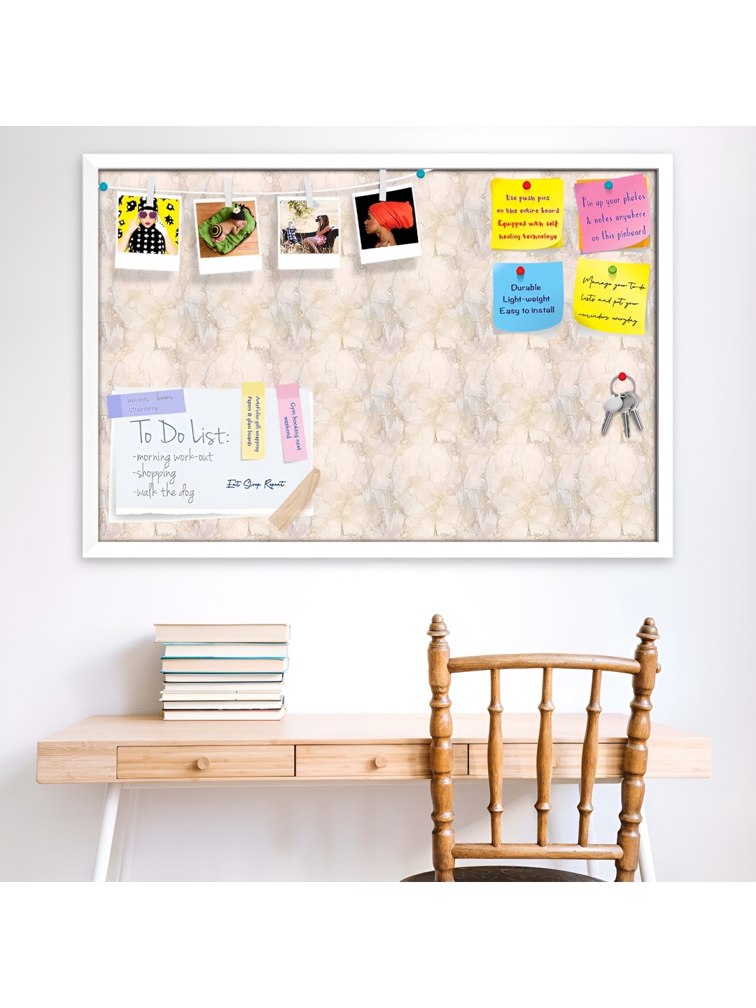 

ArtzFolio White & Pink Printed Wood Bulletin Board With Sticky Notes