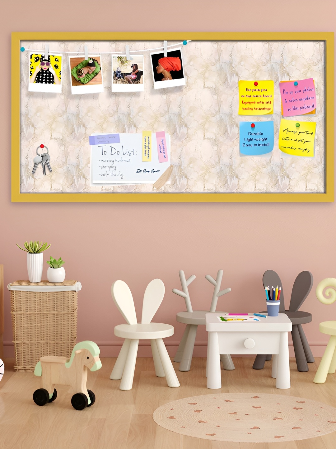 

ArtzFolio Pink & Peach Printed Wooden Bulletin Board With Sticky Notes