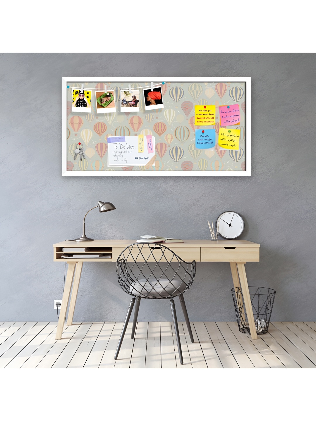 ArtzFolio White & Pink Air Balloons Printed Wooden Bulletin Board