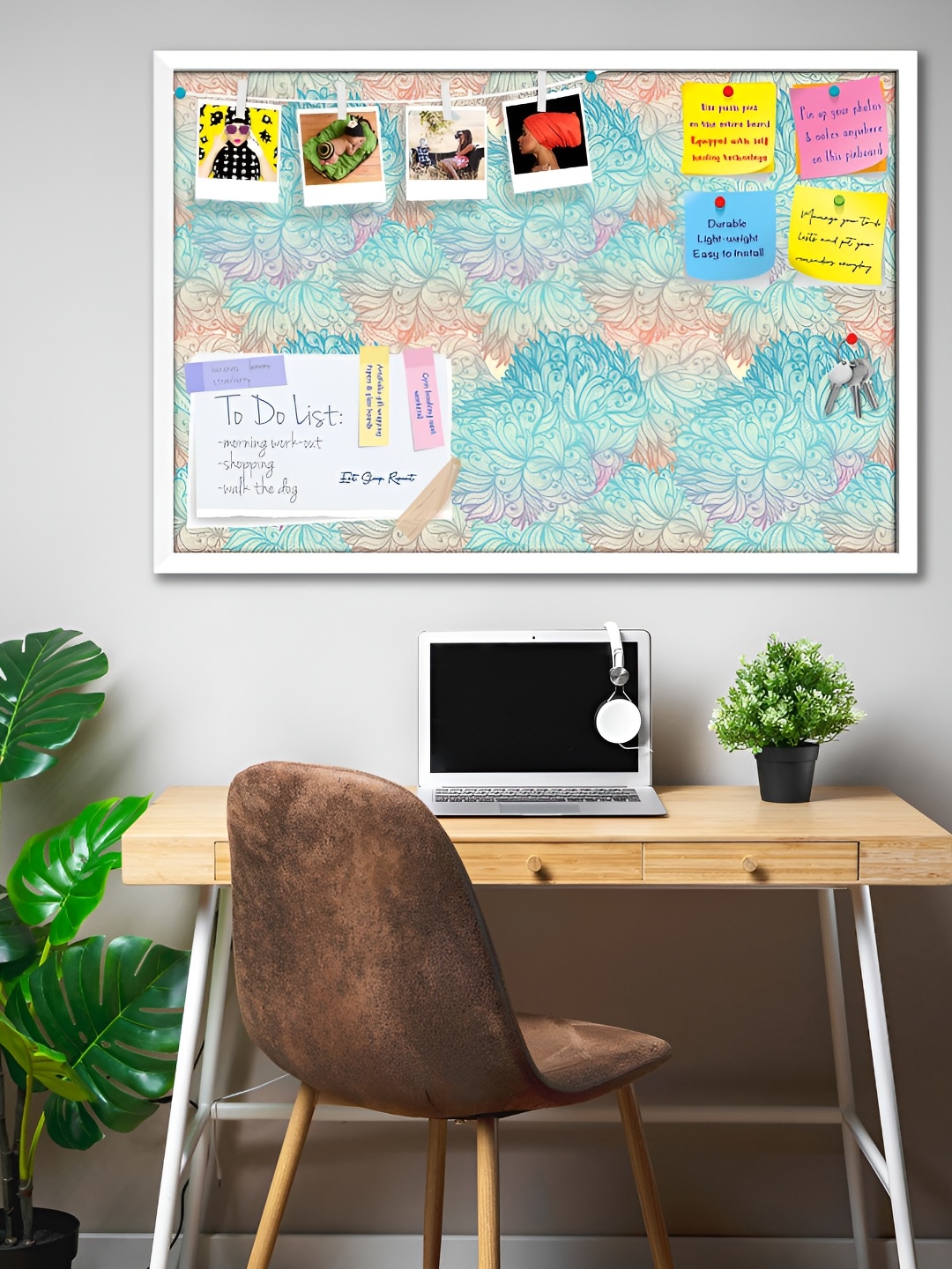 

ArtzFolio White Vintage Cloudy Printed Wooden Bulletin Board With Sticky Notes