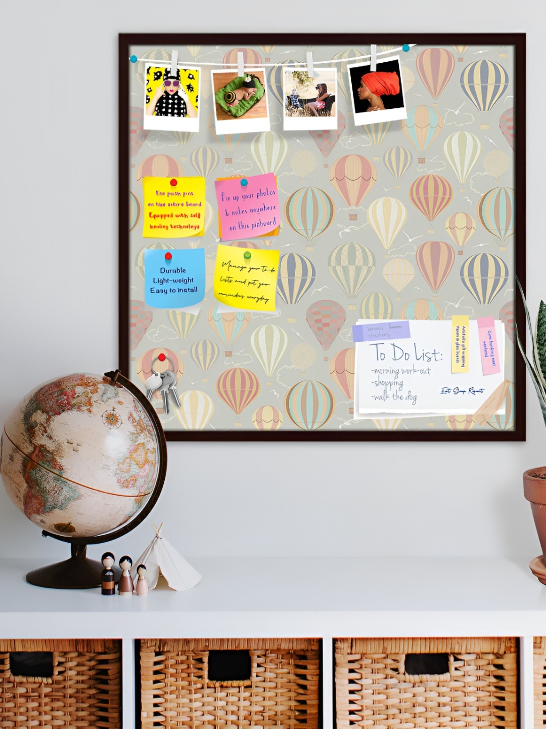 

ArtzFolio Brown Air Balloon Wooden Bulletin Board With Push Pin & Sticky Notes