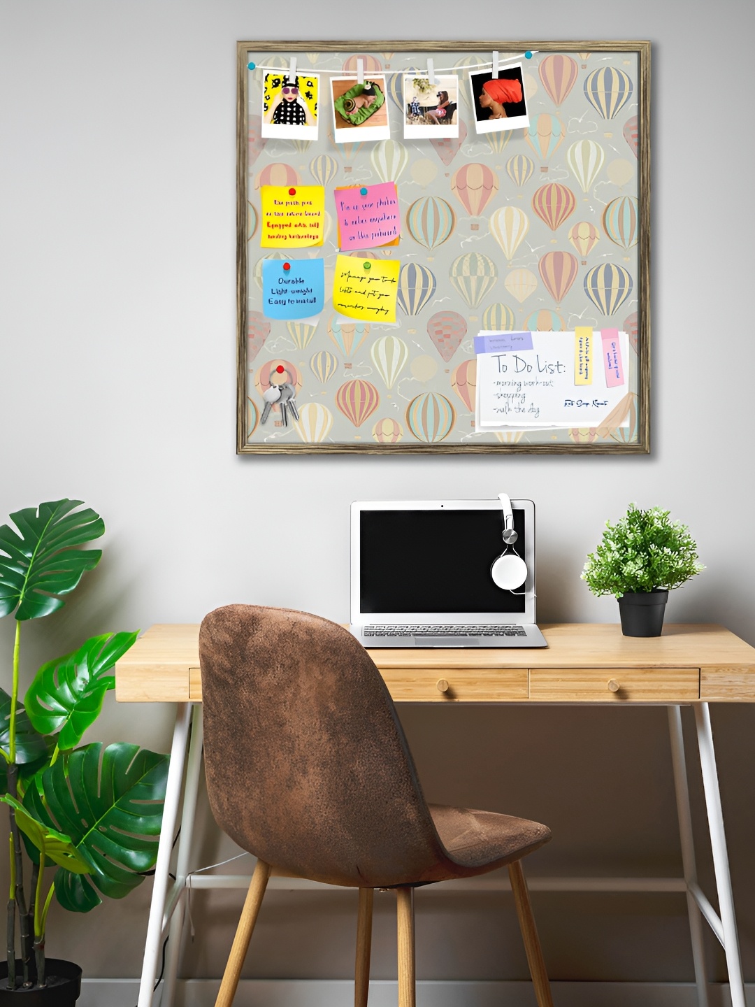 

ArtzFolio Gold Toned & Grey Air Balloons Printed Wooden Bulletin Board
