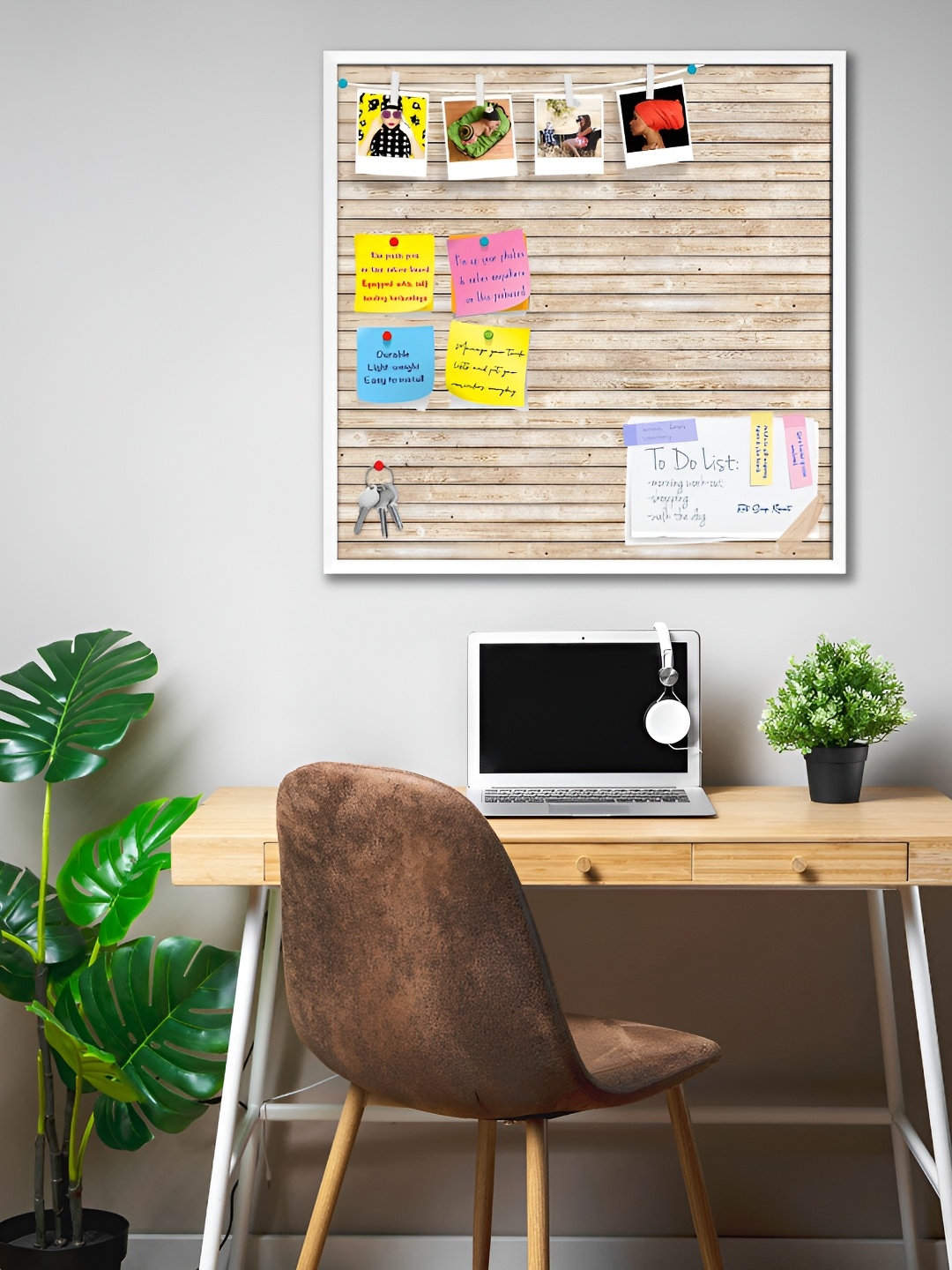 ArtzFolio White Natural Texture Printed Wooden Bulletin Board With Sticky Notes