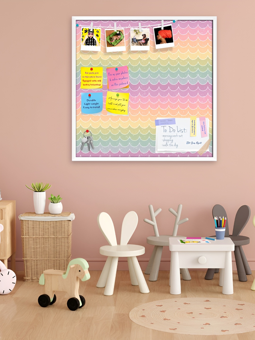 

ArtzFolio White Wavey Printed Wooden Bulletin Board With Sticky Notes Wall Hanging Decor