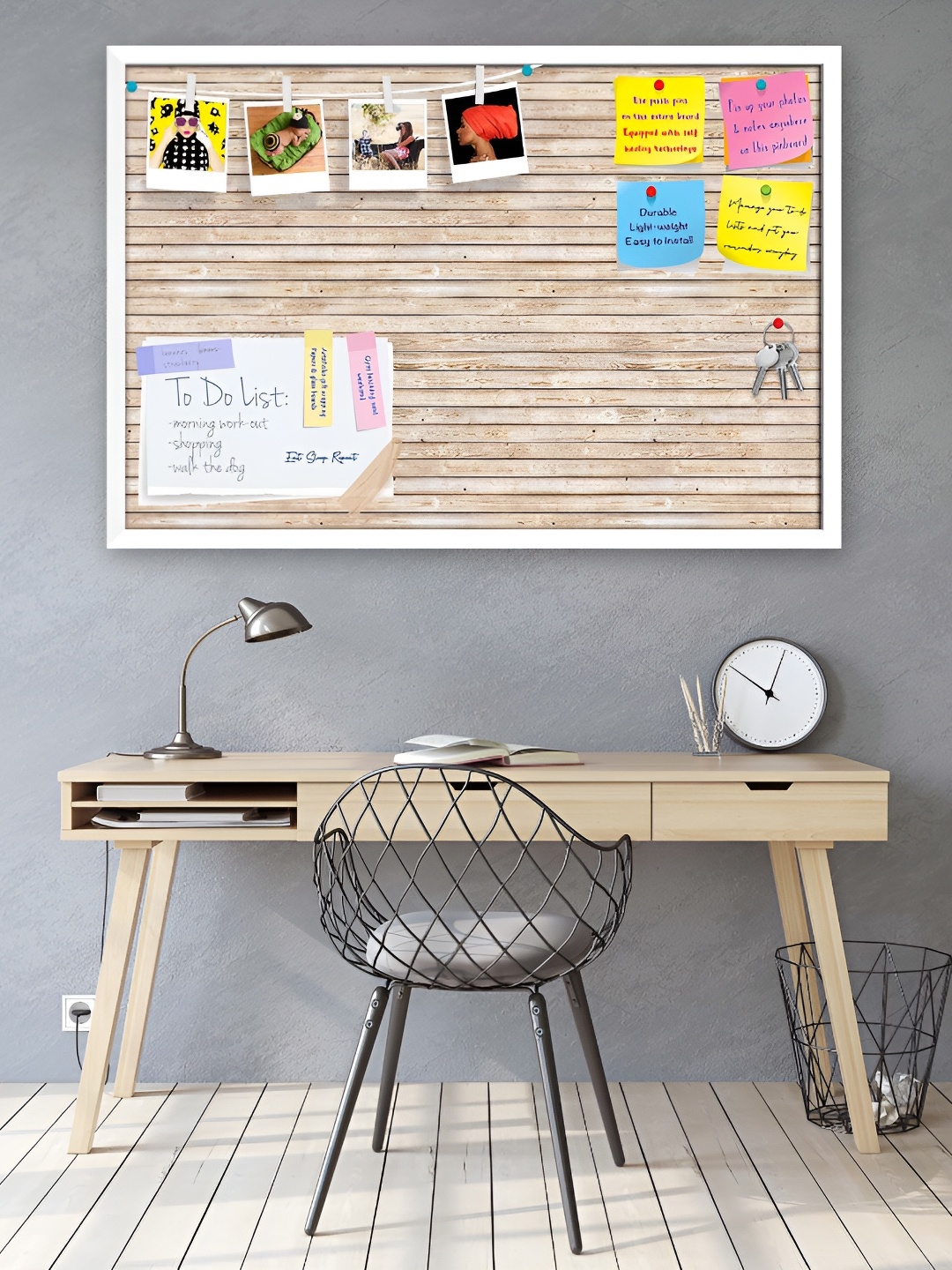 

ArtzFolio White Nature Texture Printed Wooden Bulletin Board With Push Pin & Sticky Notes
